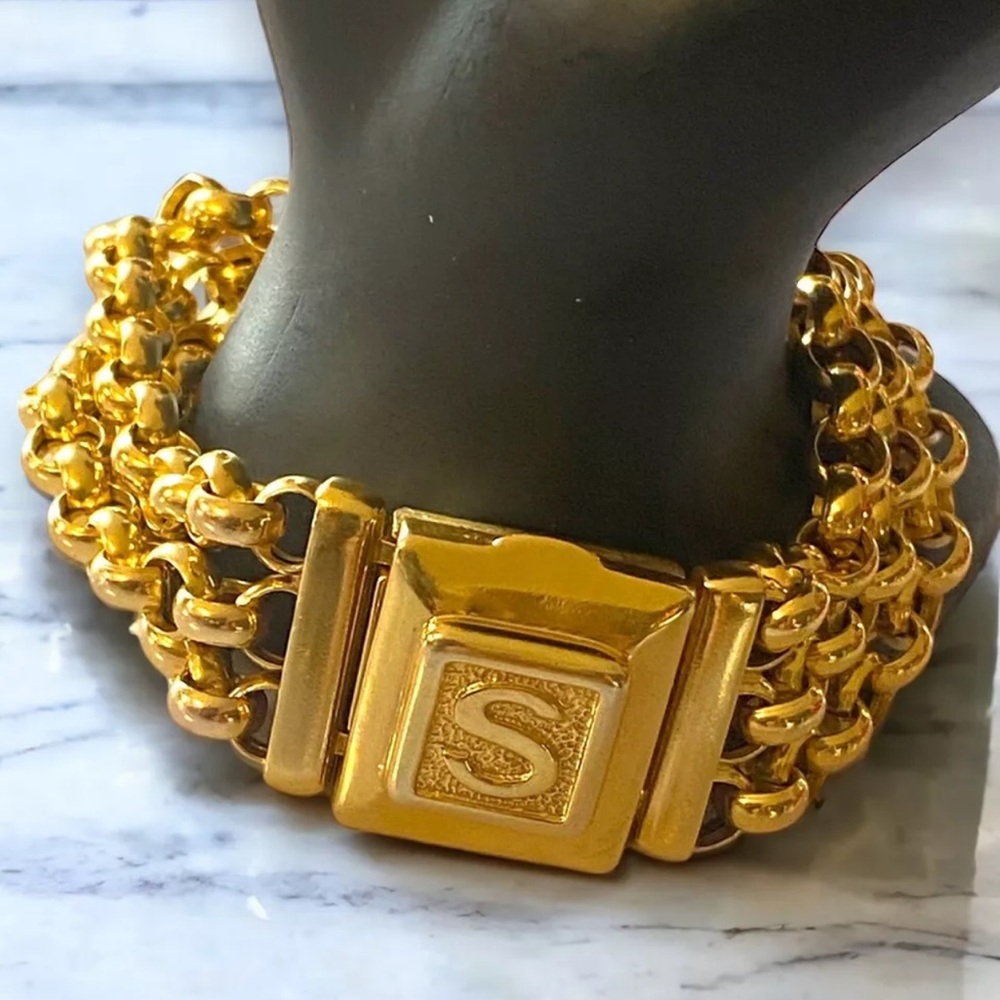 Spectacular CUSTOM Vintage 14K SOLID Gold LOCKET Initial S Triple Rolo Bracelet - Picture 5 of 16
